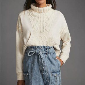 Daily Practice by Anthropologie Cable-Knit Sweater Ivory size Small Petite GUC